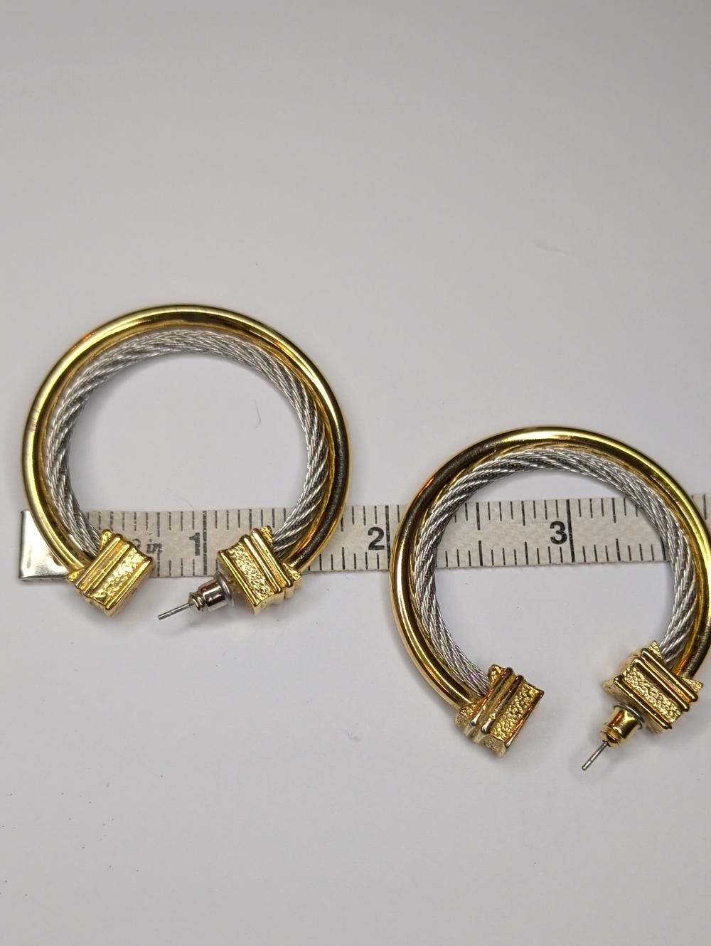 Women's Hoop Earrings Twisted Rope & Cable Silver Gold Tone Two Tone 1.75" - Picture 8 of 9